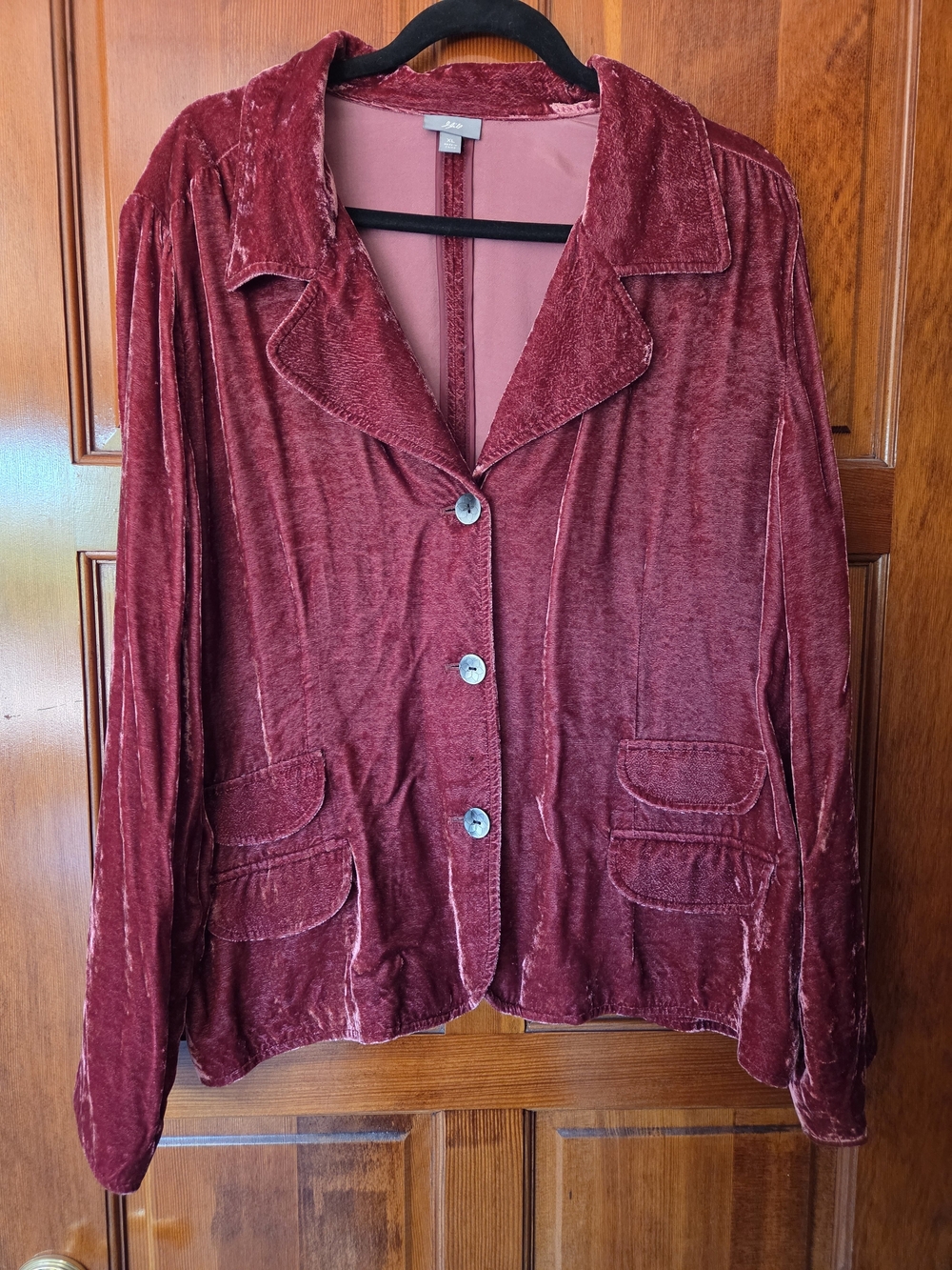 J. Jill Crushed Velvet Button-Front Jacket in Cranberry